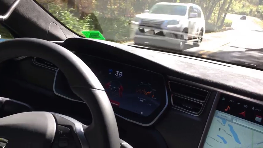 Tesla self driving autopilot car almost crashed